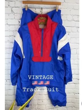 Vintage NOW SPORT Red White Blue Nylon Tracksuit Size M